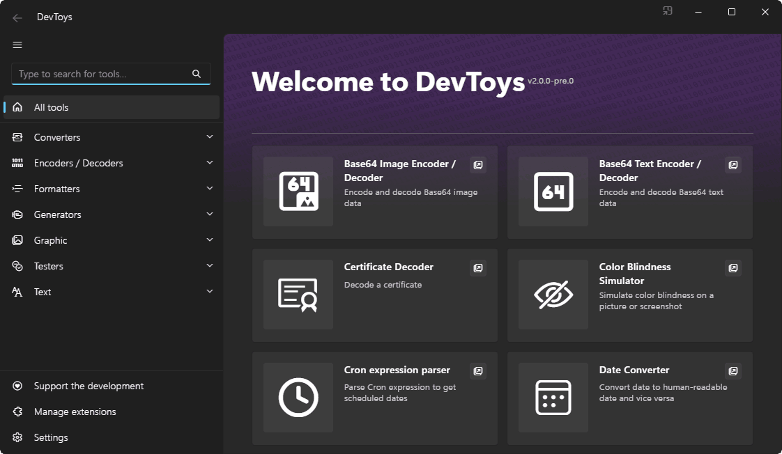 DevToys 应用界面