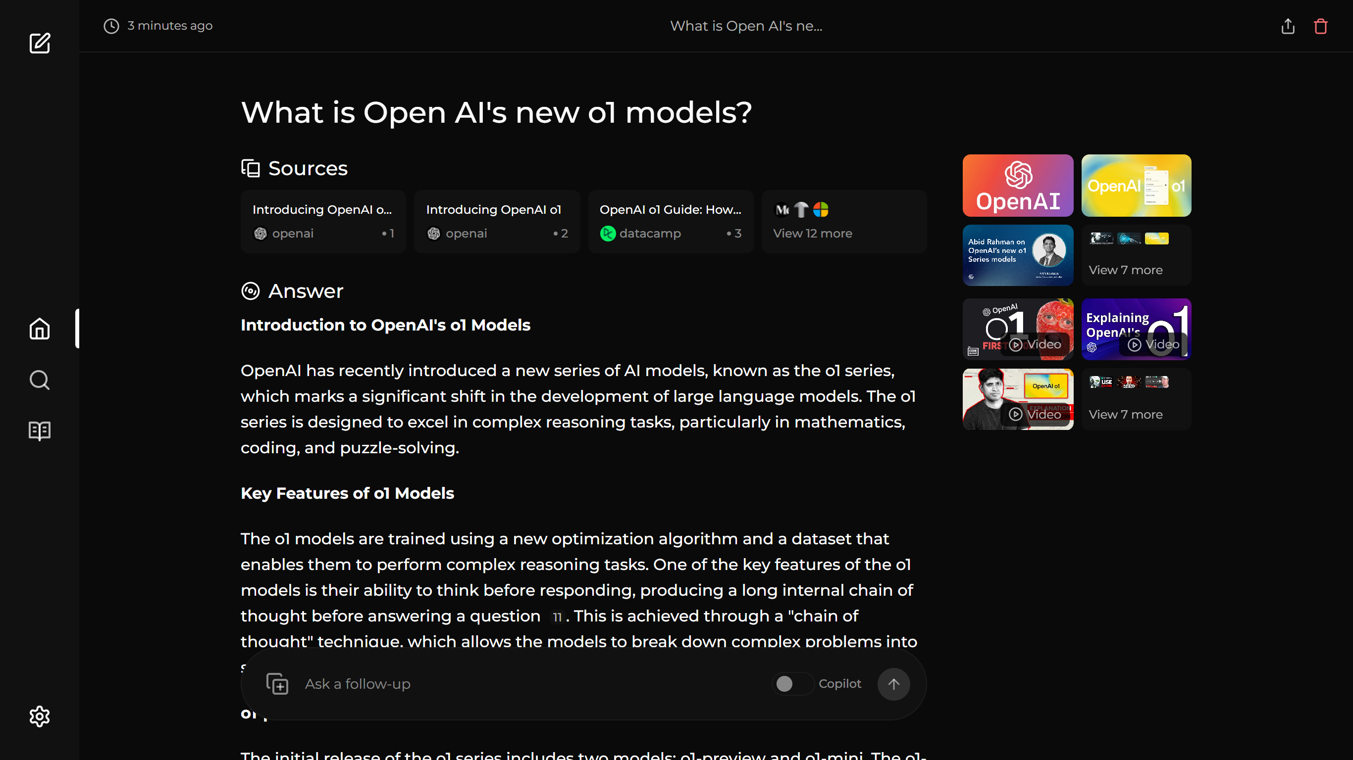 关于该项目的这张图片展示了一个关于OpenAI o1模型的问答页面